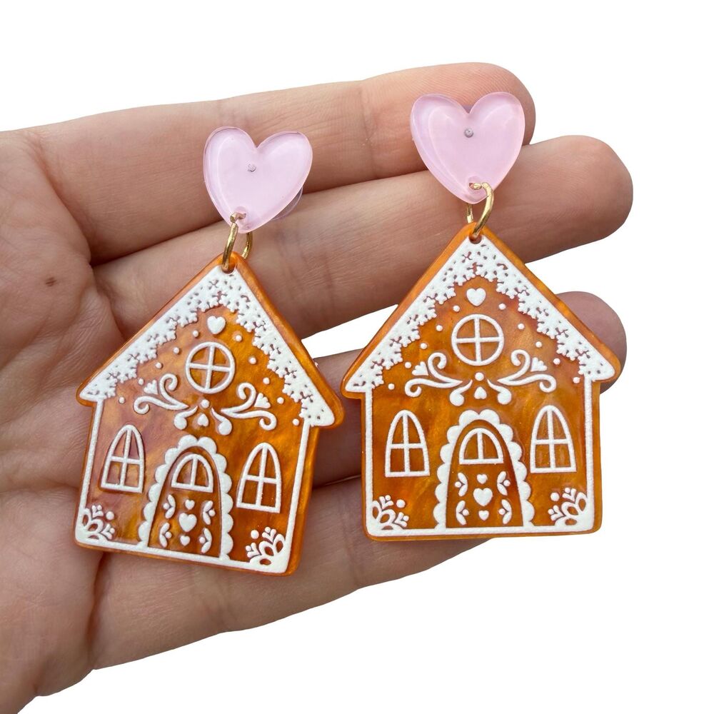 Vintage Jewelry Gingerbread House Earrings